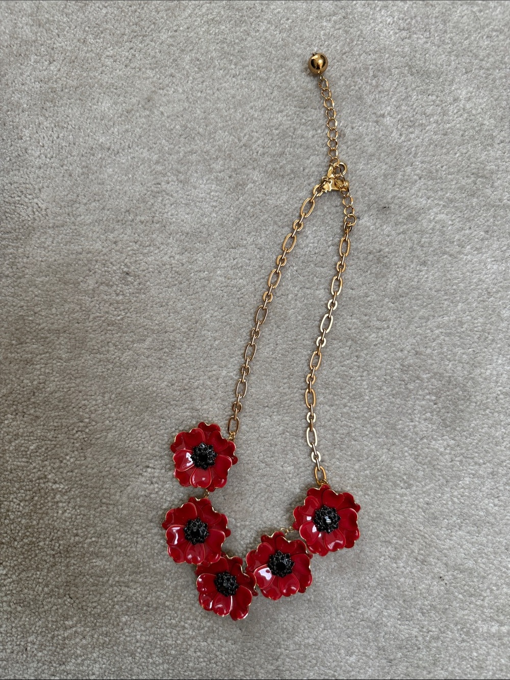 kate spade Gold-Tone Necklace with Red Poppy Flower Charms